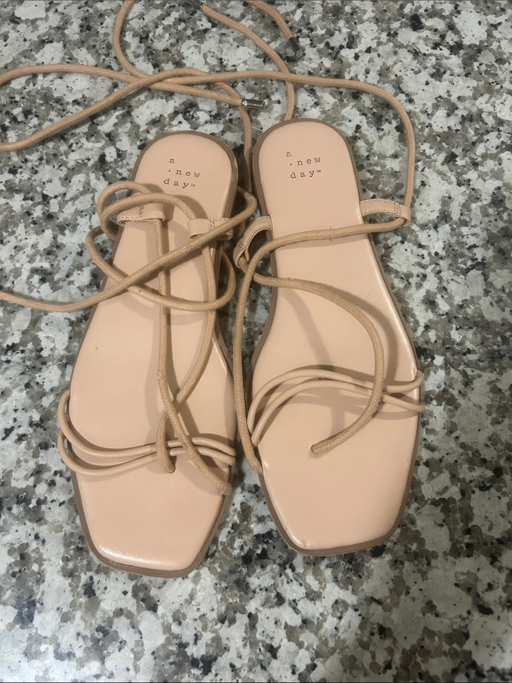 a new day Nude Lace-Up Minimalist Square-Toe Sandals